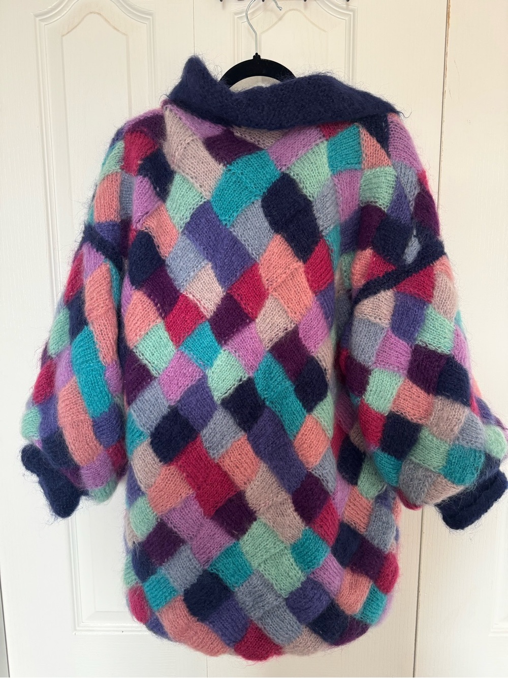 VTG Hand Knitted Mohair Cardigan Jacket Made in England Lined Patchwork Size - Picture 4 of 7